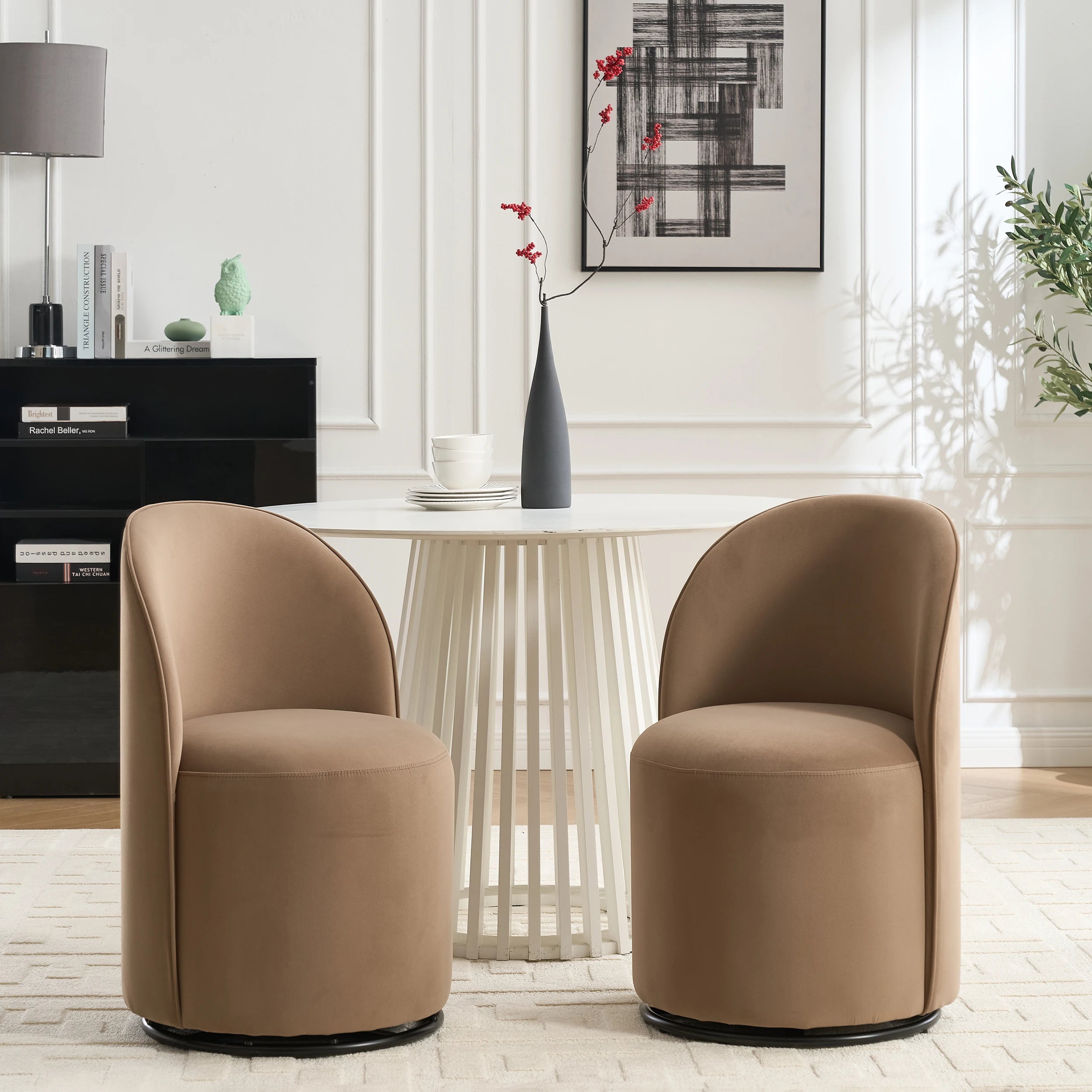 Modern Design Velvet Fabric Upholstered Kitchen Swivel Barrel Accent Dining Chair For Living Room
