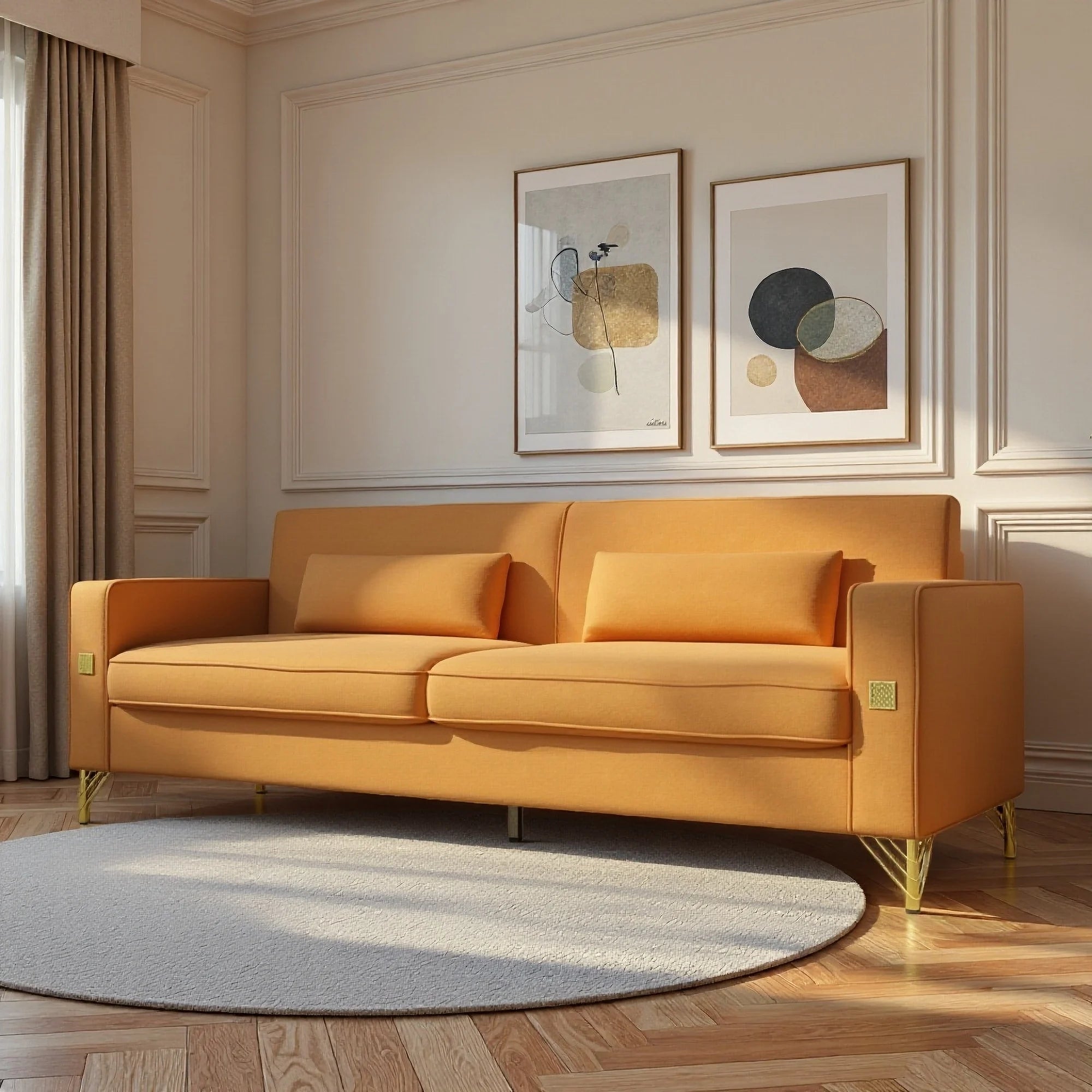 Modern Velvet Reclining Corner Sofa 3-Seater with Metal Legs & Pillows for Hotel & Villa Living Rooms
