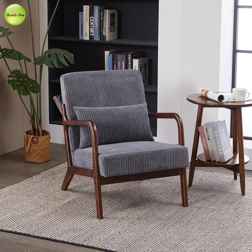 In Stock Modern Nordic Upholstered Accent Living Room Chair Solid Wood Lounge Chair For Coffee House Reading Room Armchair 5373