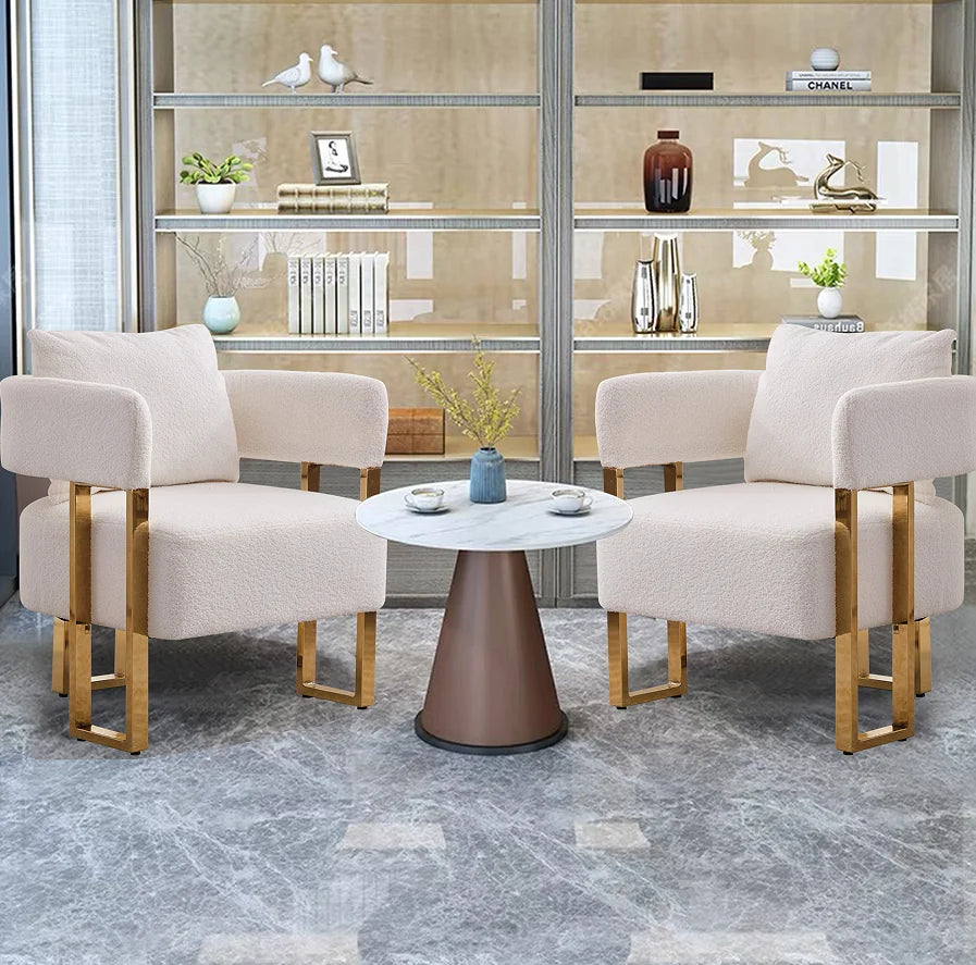 Modern Tufted Living Room Side Chair with Gold Metal Legs No Wheels for Home Office & Bedroom Dressing Area
