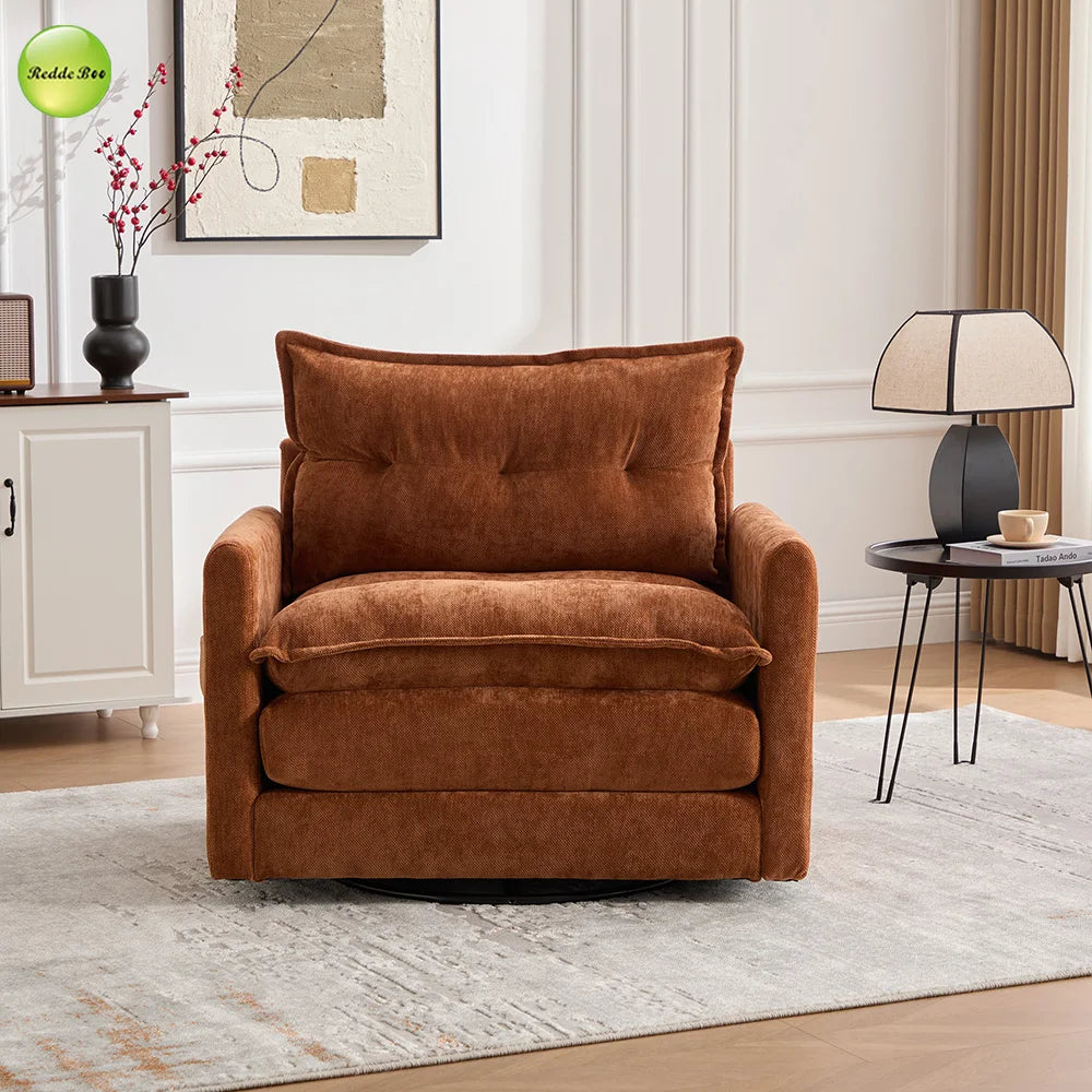 Fast Delivery USA Stock 360°Swivel Upholstered Armchair For Living Room Accent Chair With Storage Pocket Single Sofa Chair 9084