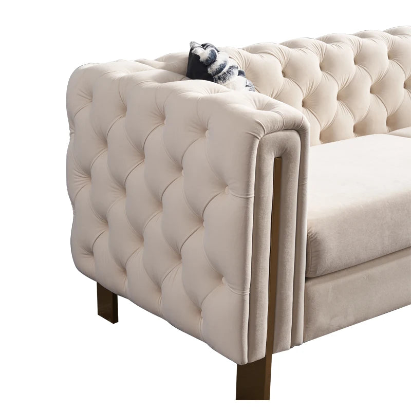 Wholesale Modern Tufted Velvet Chesterfield Sofa Couch Set 2 Seats Luxury Button Square Shape Convertible for Hotels Loving Room