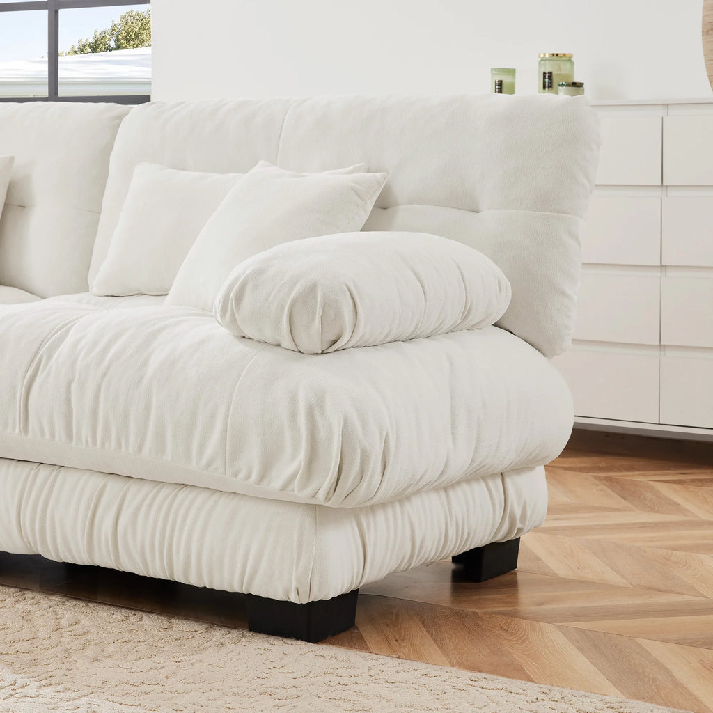 Cloud Couch Modern Square 2-Seater Chenille Sofa for Living Room White with 2 Lumbar & 2 Throw Pillows