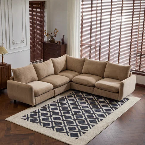 3-Piece L Shaped Modular Free Combination Sectional Velvet Sofa Couch with Ottoman