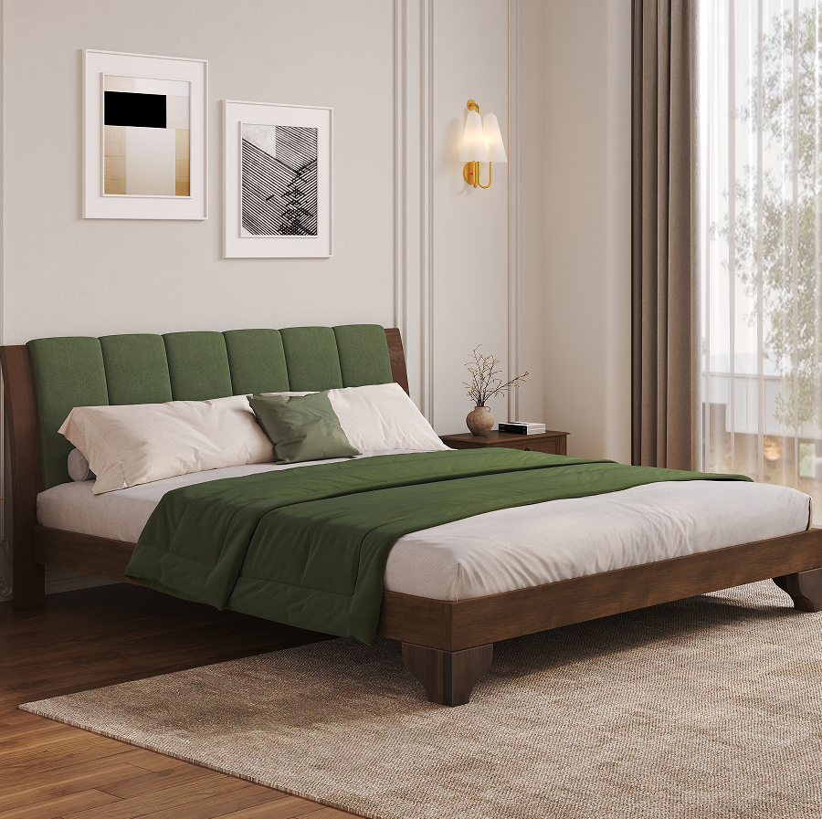 Mid-Century Upholstered Bed Frame