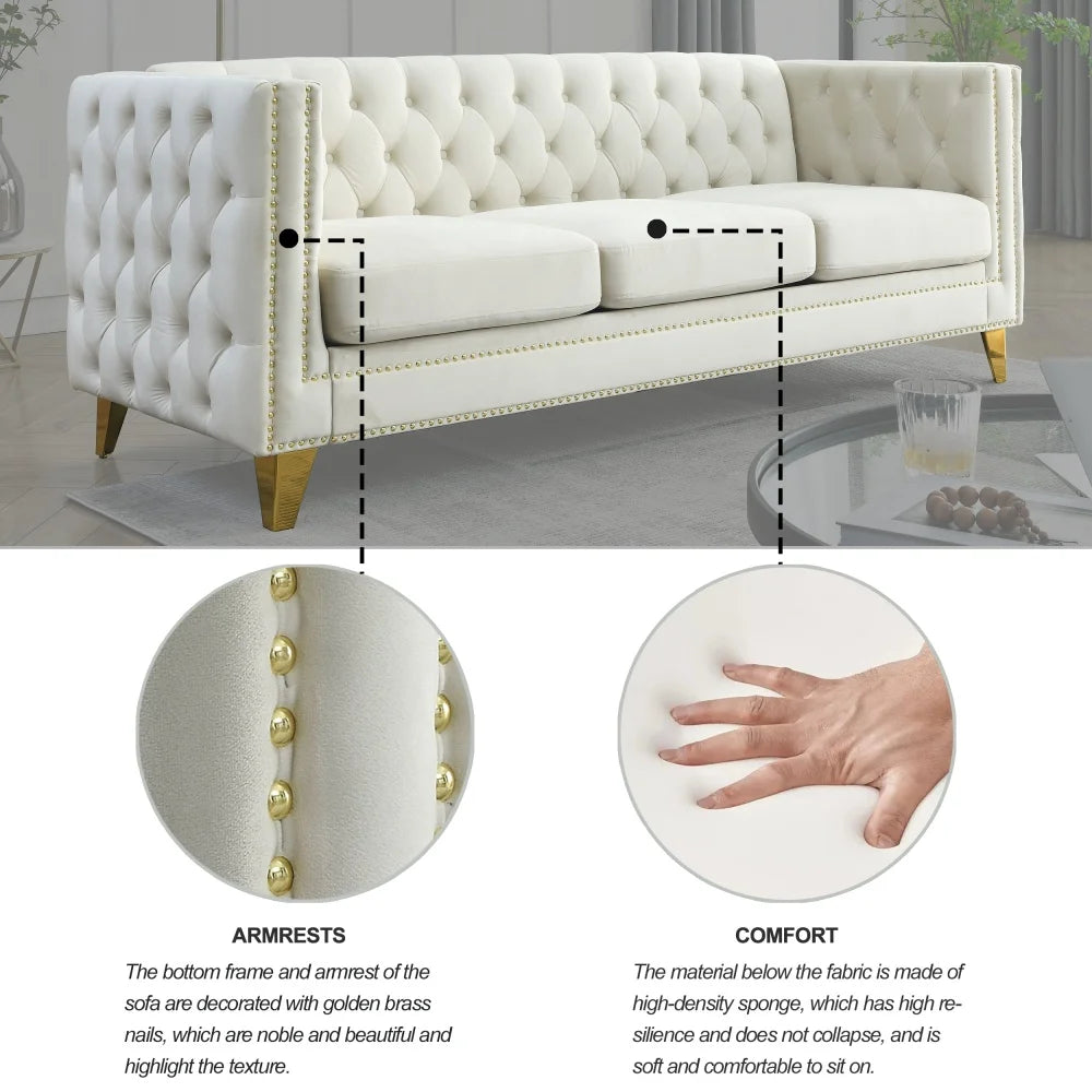 M 3 Seater Sofa Modern Couch Upholstered Button and Metal Legs for Living Room Furniture Lazy Recliner Sofa Set