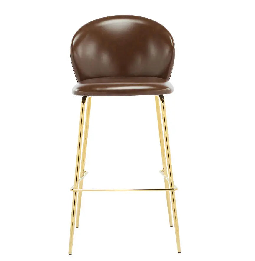 Luxury Modern Steel Bar Chair with Leather Backrest Adjustable High Foot Stool for Kitchen Counter Dining Chair Set of 2