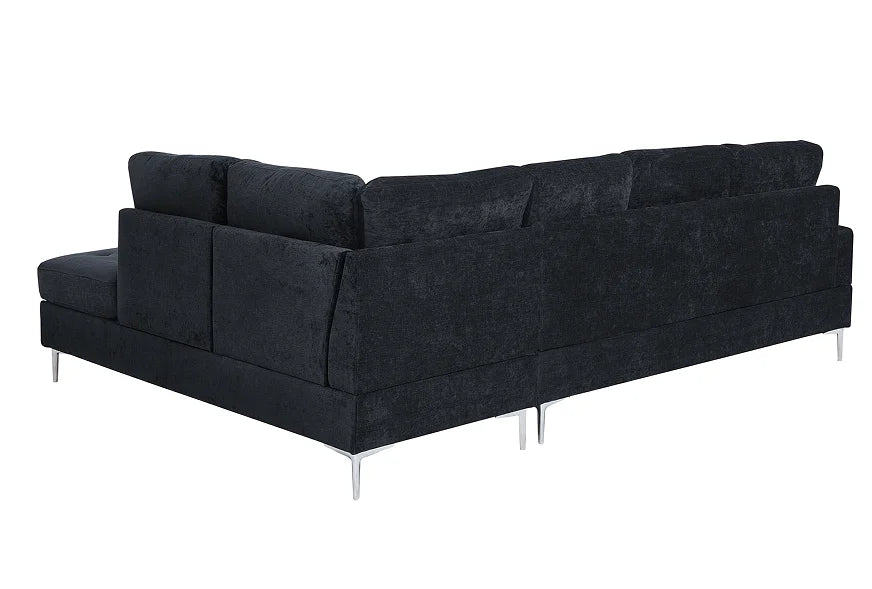 Chenille Sectional 3-Seaters Sofa Set with Chaise Storage Ottoman Metal Legs and Copper Nails Two White Pillows for Apartment