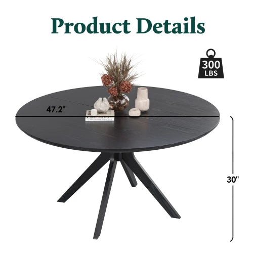 47.2" Solid Walnut Round Dining Table for 6 with Intersecting Pedestal Base Antique Design Hotel Use