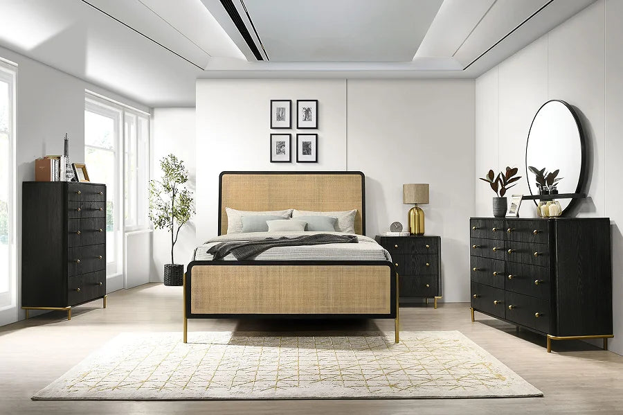 Black 6-drawer Modern Bedroom Solid Oak Wood Eco-Friendly Dresser