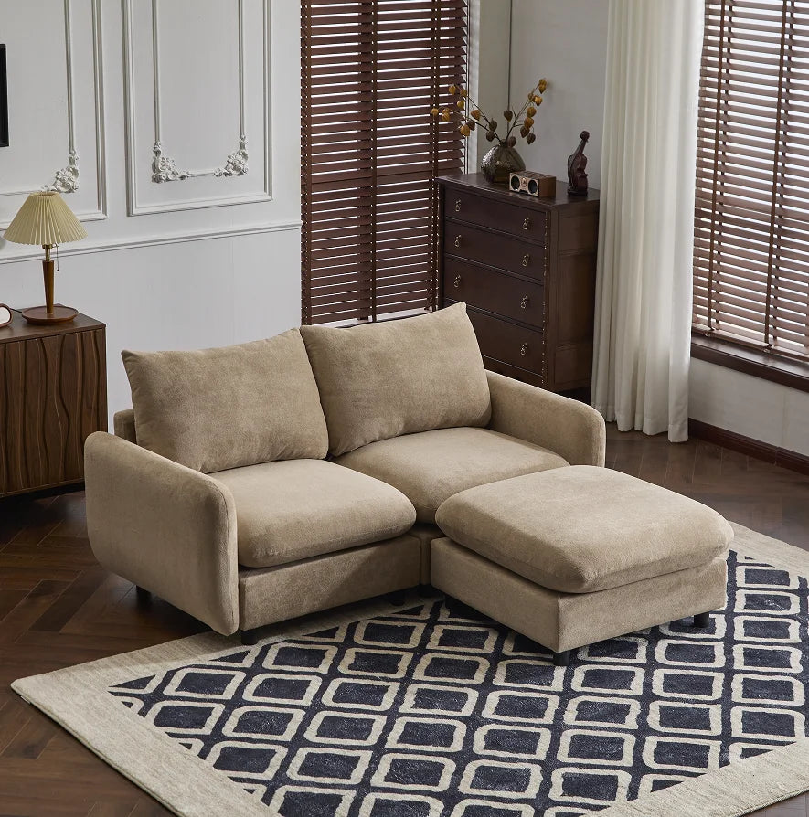 3-Piece L Shaped Modular Free Combination Sectional Velvet Sofa Couch with Ottoman