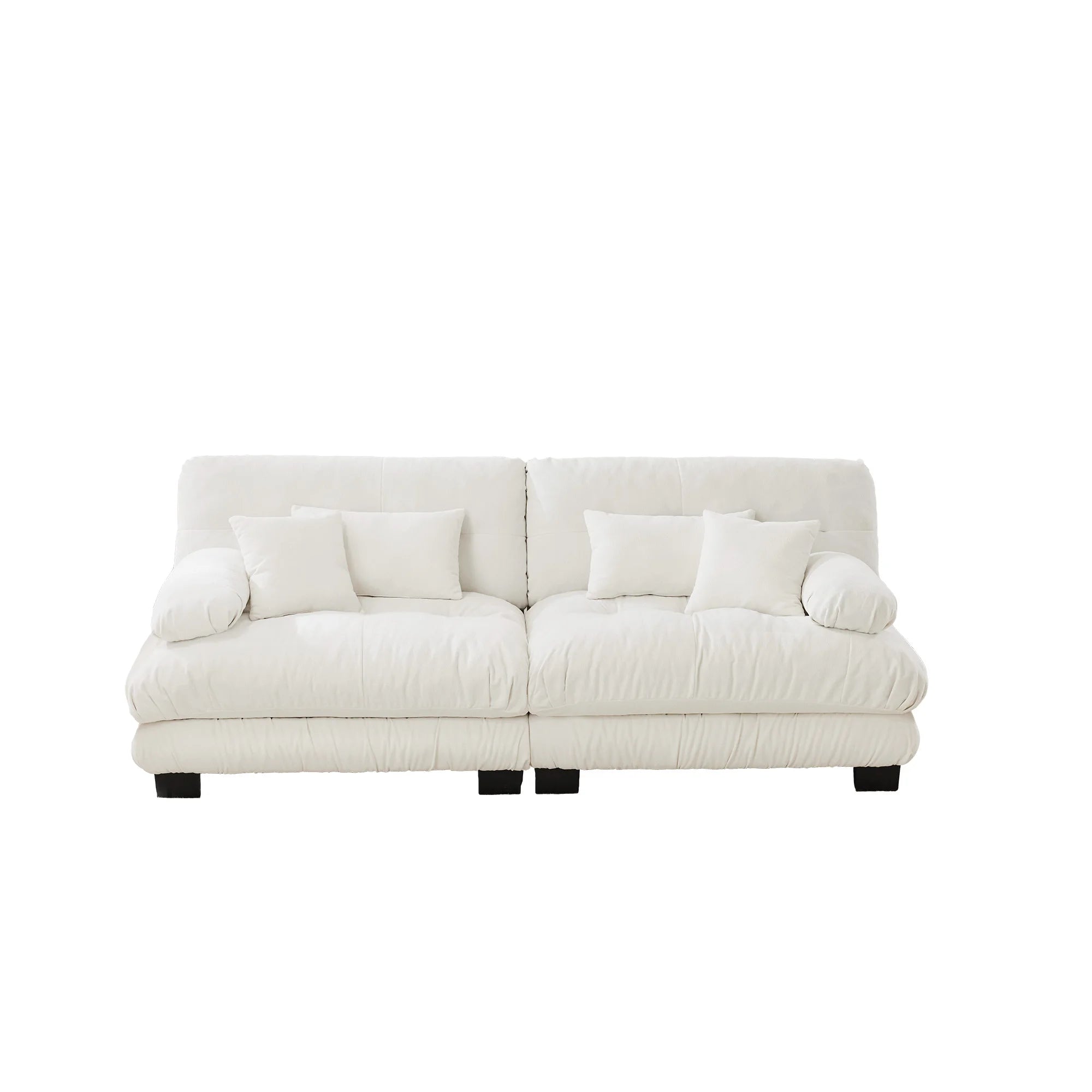 Cloud Couch Modern Square 2-Seater Chenille Sofa for Living Room White with 2 Lumbar & 2 Throw Pillows