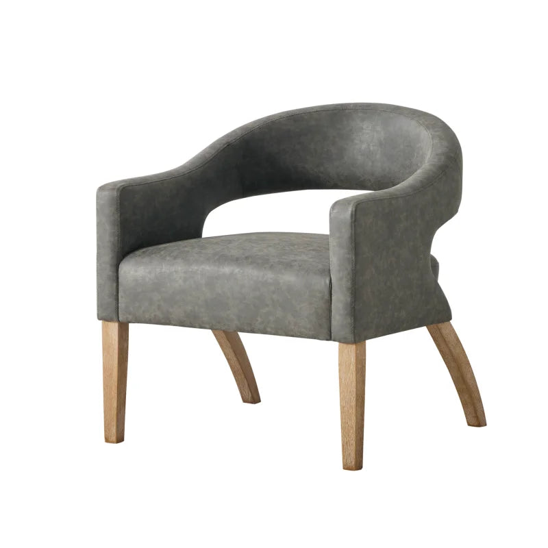 M Modern PU Leather Dinning Chair Barrel Open Back Upholstered Solid Wood Legs Salon Accent Chair