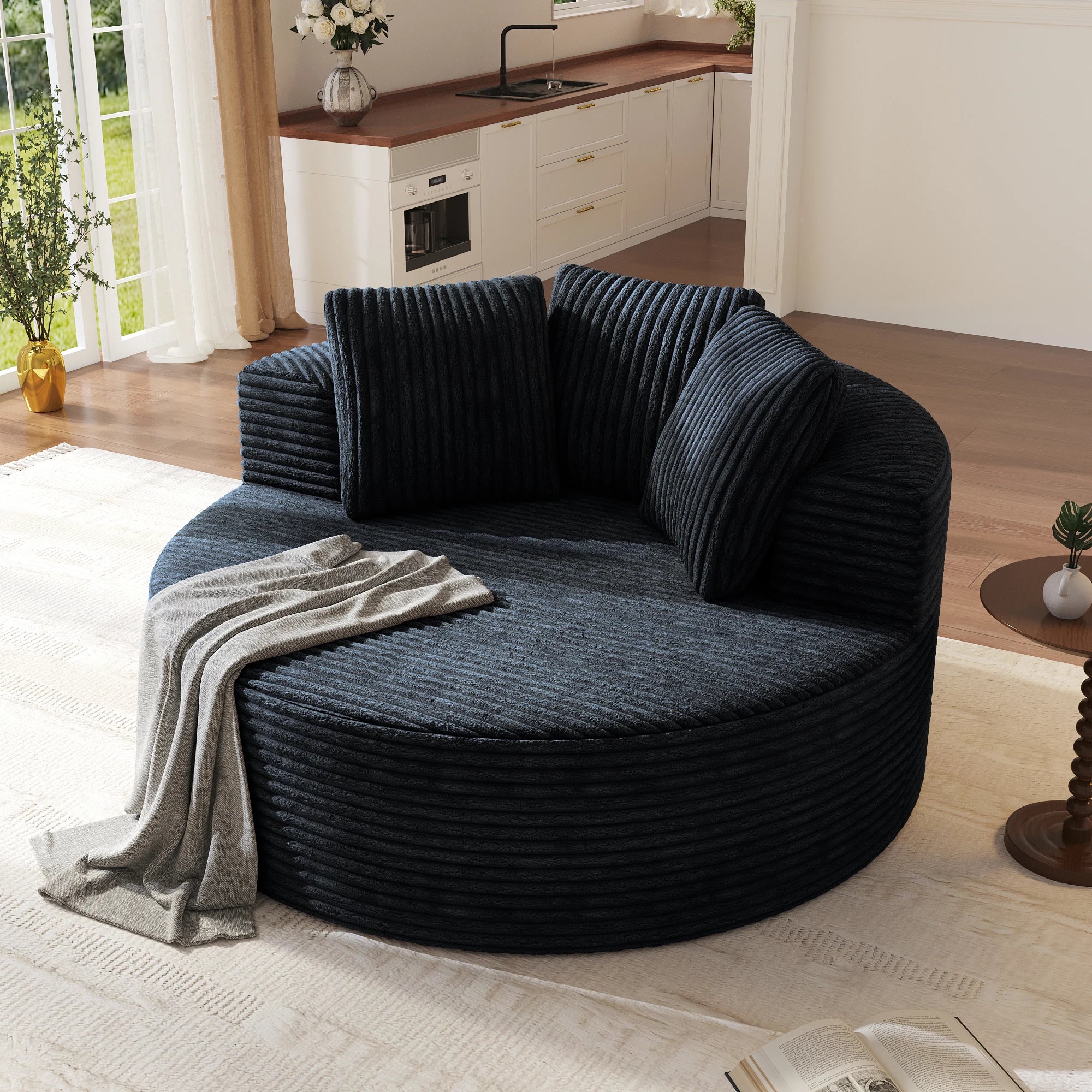 ATUNUS US in Stock Drop Shipping Modern Apartment Brown Lounge Sofa Vacuum Compressed Foam Round Accent Single Seat Chair Sofa