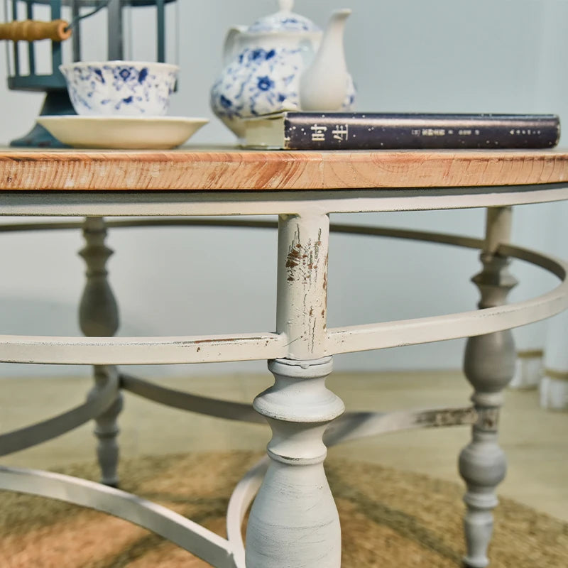 Rustic Hand-Carved Round Side Table