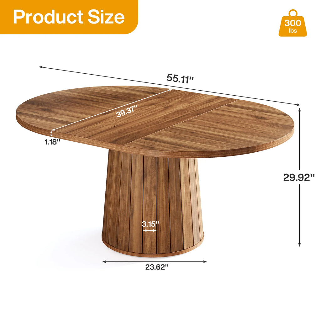 55" Oval Dining Table for 6, Farmhouse Table with Sturdy Pedestal Base for Family Gatherings in Kitchen & Dining Room