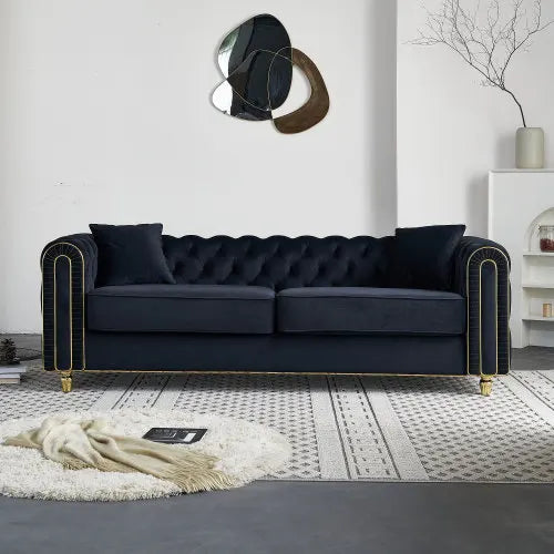 Tufted Up-holstered Modern Sofa Set Furniture Chesterfield Living Room Sofa Black Luxury Couch Living Room for House