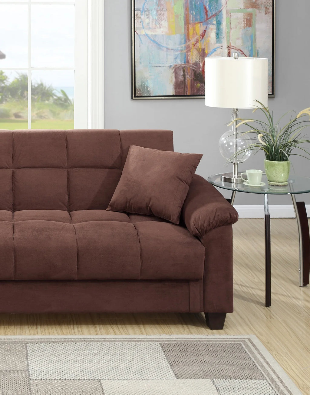 Living Room Adjustable Sofa Chocolate Color Microfiber Plush Storage Couch 1pc Futon Sofa w Pillows