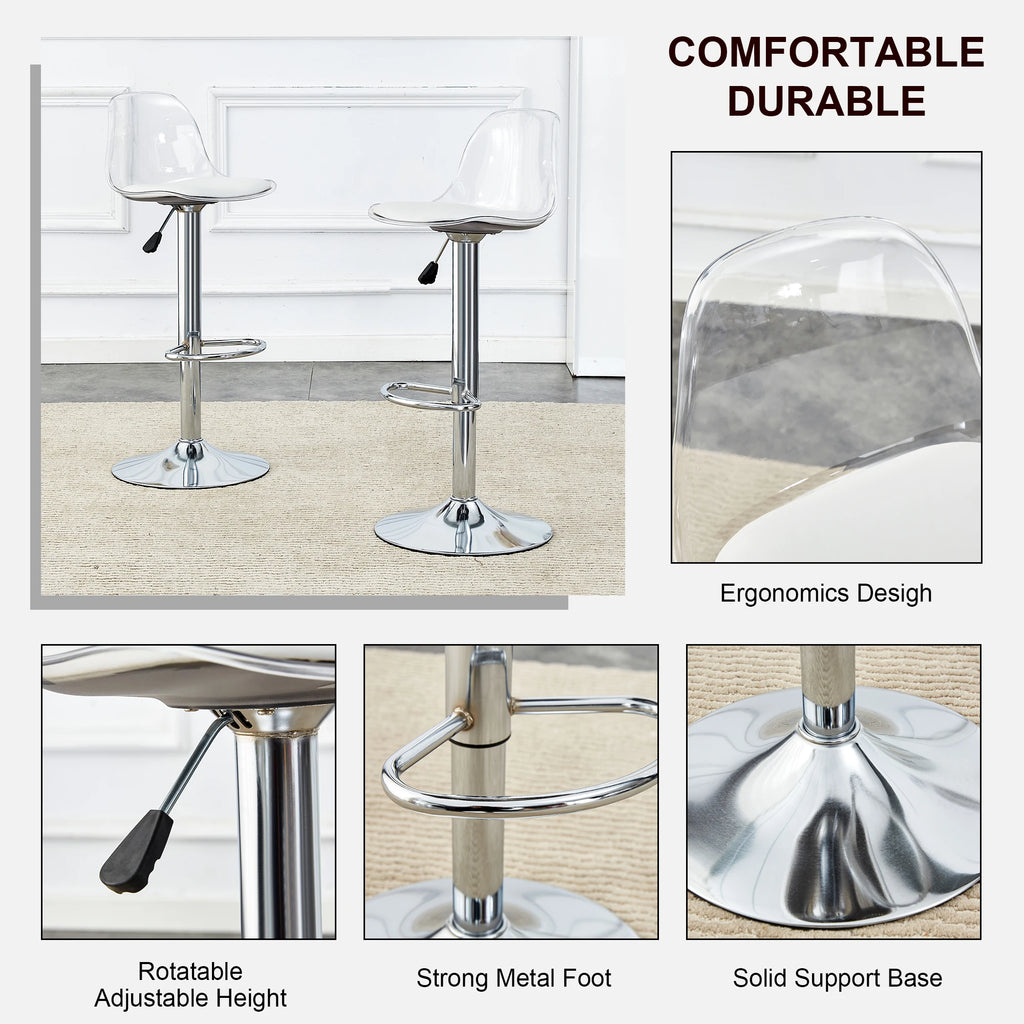 Modern Metal Base Bar Chairs & Stools 360 Rotatable Adjustable Height Lightweight Fabric Seats Set of 2