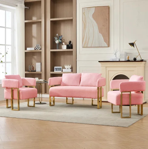Modern Tufted Living Room Side Chair with Gold Metal Legs No Wheels for Home Office & Bedroom Dressing Area