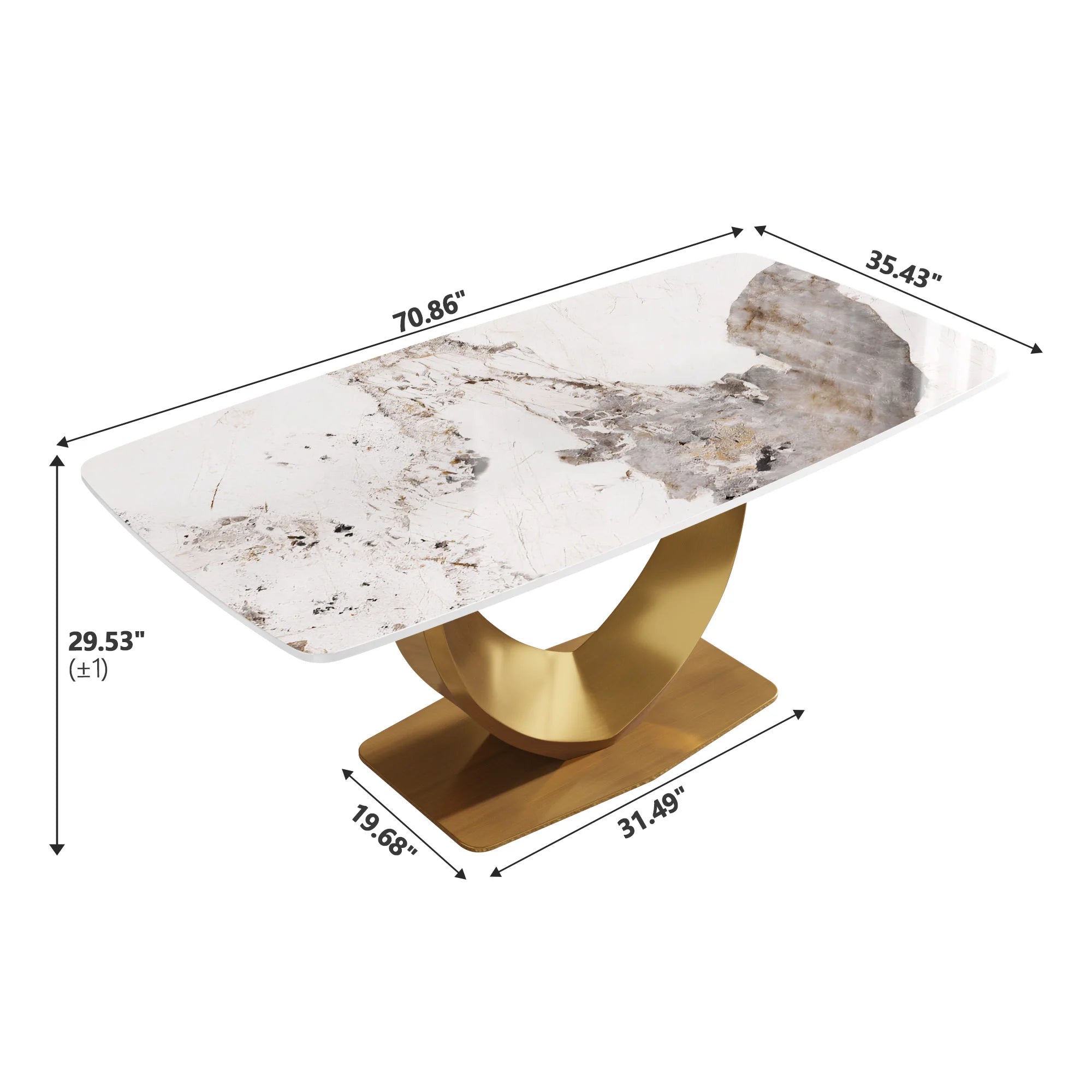 Voxhome US Drop Shipping Home Furniture Modern Luxury Rectangle Dining Table Sintered Stone Marble Texture Top Gold Dinner Table
