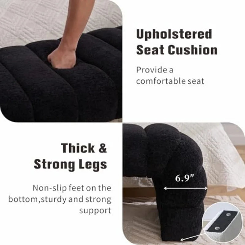 SZ Modern Upholstered Armless Bed Bench Channel Tufted Couch Daybed Chaise Chenille Ottoman FootStool for Living Room Bedroom