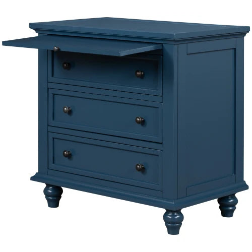28''Nightstand Pine Wood Veneer Modern Bedside Cabinet 3 Drawers Pull-out Tray Minimalist Sofa Side Table Living Room Furniture