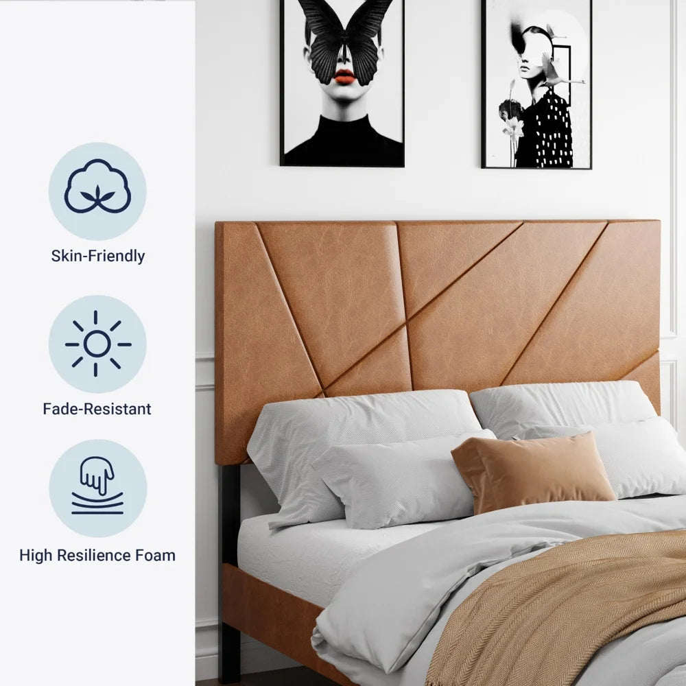 M Modern Full Size Bed Frame Metal Square Platform Home Furniture for General Use Hotel Frame Brown