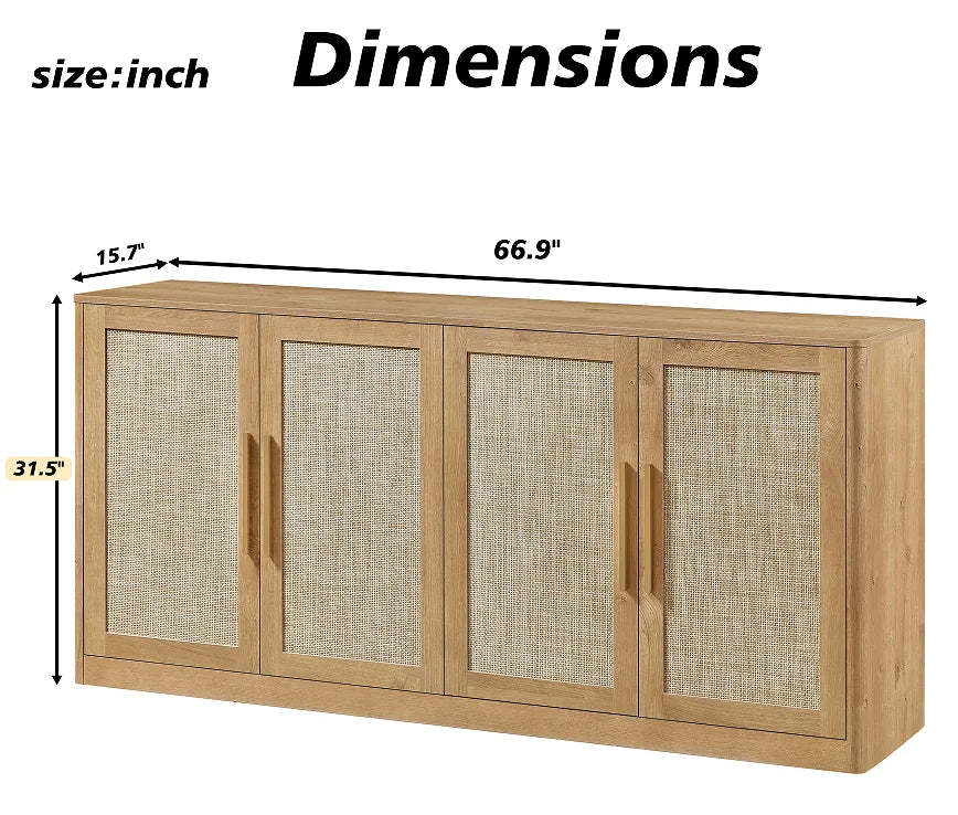 Modern Rattan 4-Door Sideboard