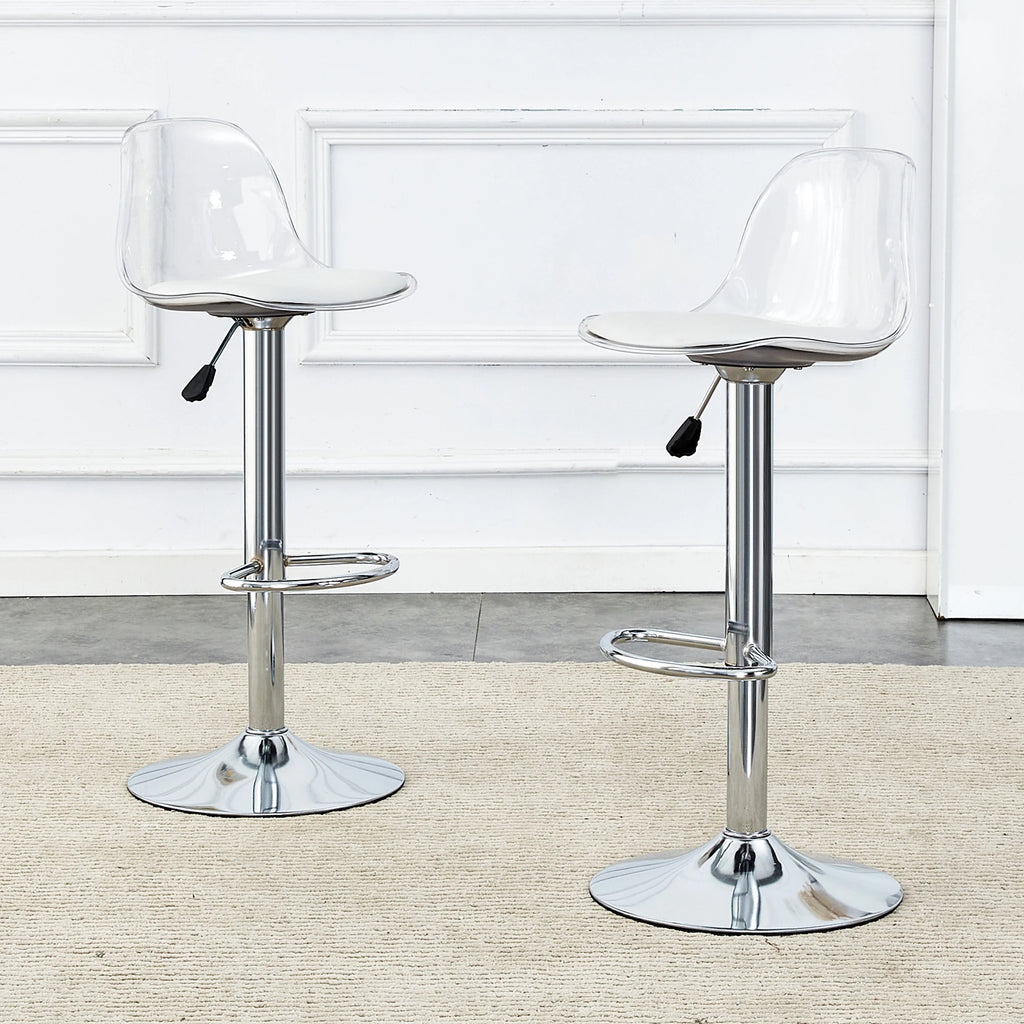 Modern Metal Base Bar Chairs & Stools 360 Rotatable Adjustable Height Lightweight Fabric Seats Set of 2