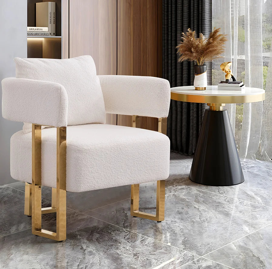 Modern Tufted Living Room Side Chair with Gold Metal Legs No Wheels for Home Office & Bedroom Dressing Area
