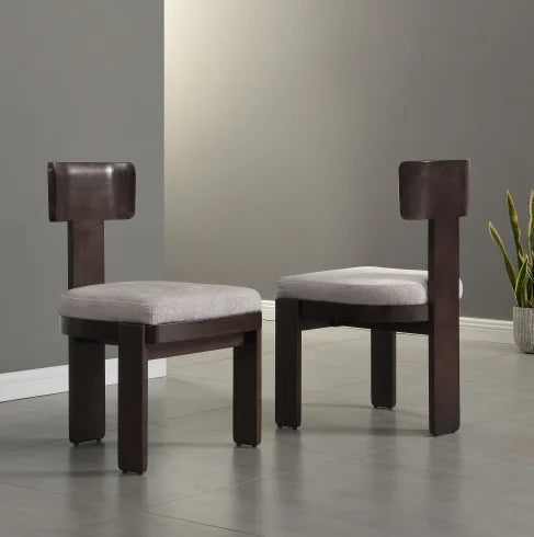 Modern Apartment Upholstered Dining Chairs Set of 2 Fabric Side Chairs with Beige Seating Light Brown Solid Rubber Wood Legs