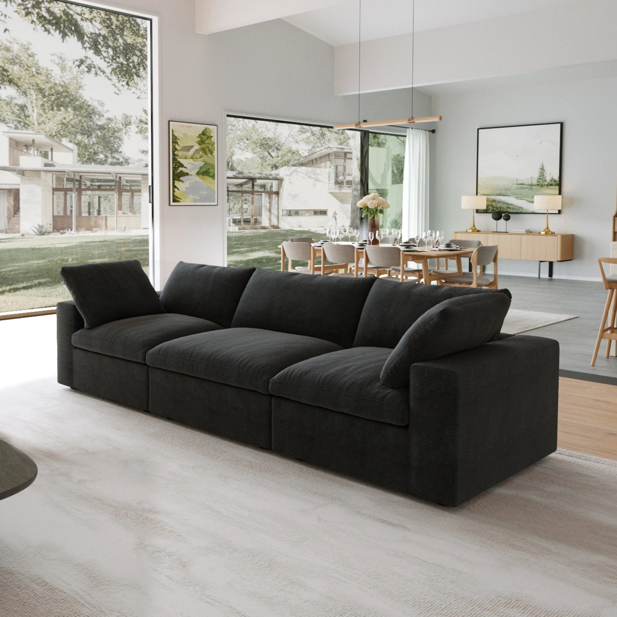 Voxhome Living Room Family Apartment Furniture Soft Cloud Sofa Nordic Khaki 3 4 5 6 7 Seater Modular Sectional Couch Sofa Set