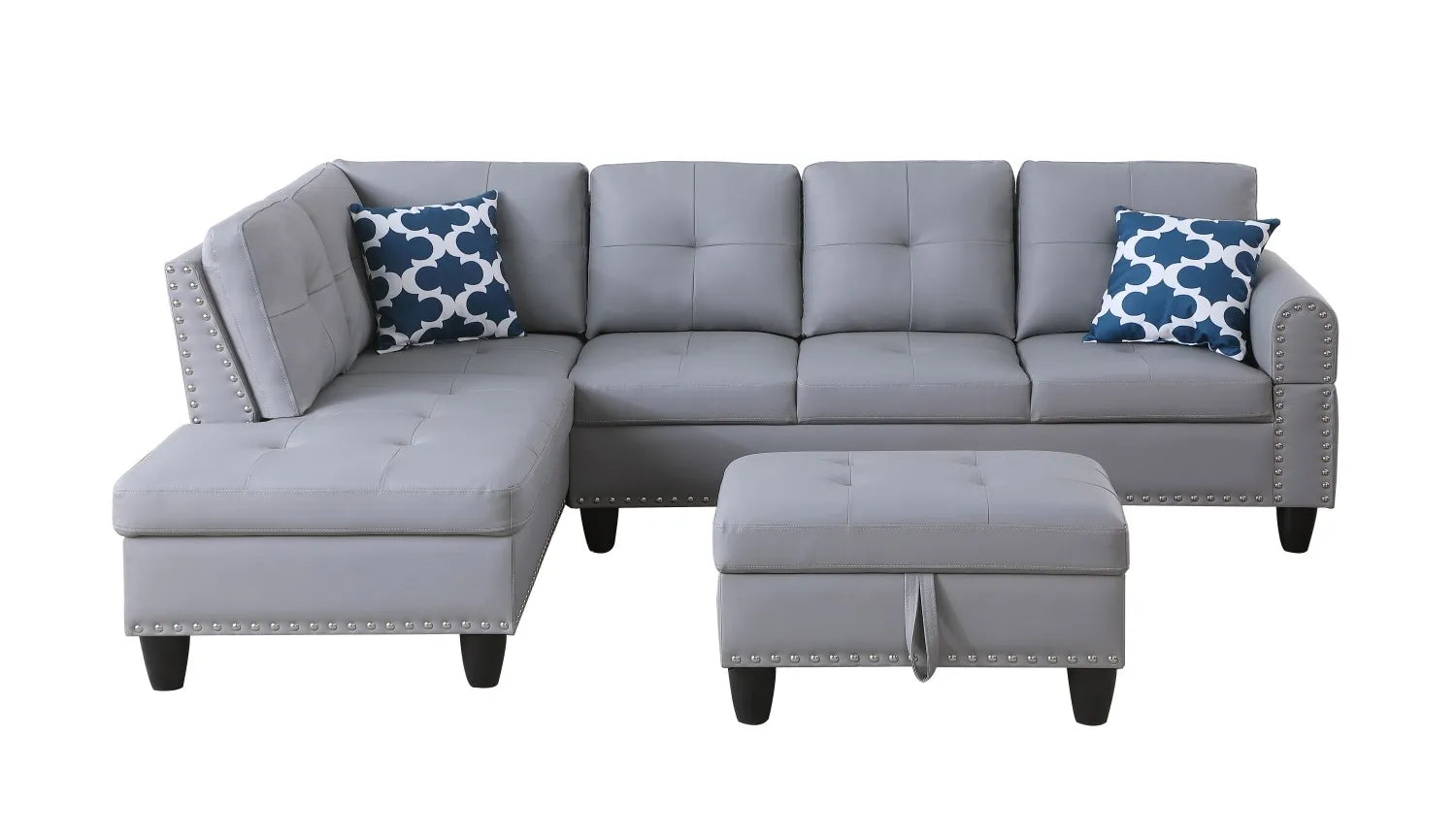 3-Piece L-Shaped Faux Leather Sofa Bed Set with Storage Ottoman Modular Design Eco-Friendly & Durable for Living Room