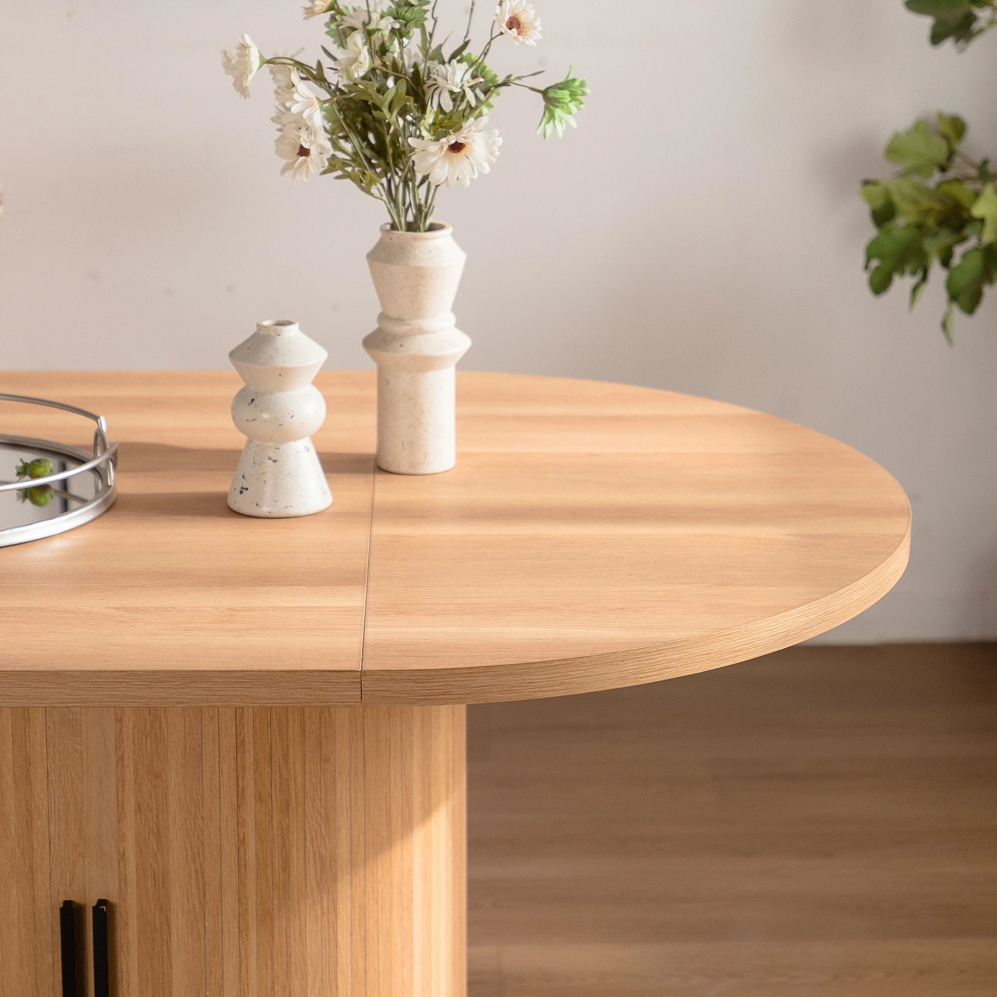 Modern Oval Dining Table with 2-Layer Storage Shelf and Assembled Dining Room Furniture for Home