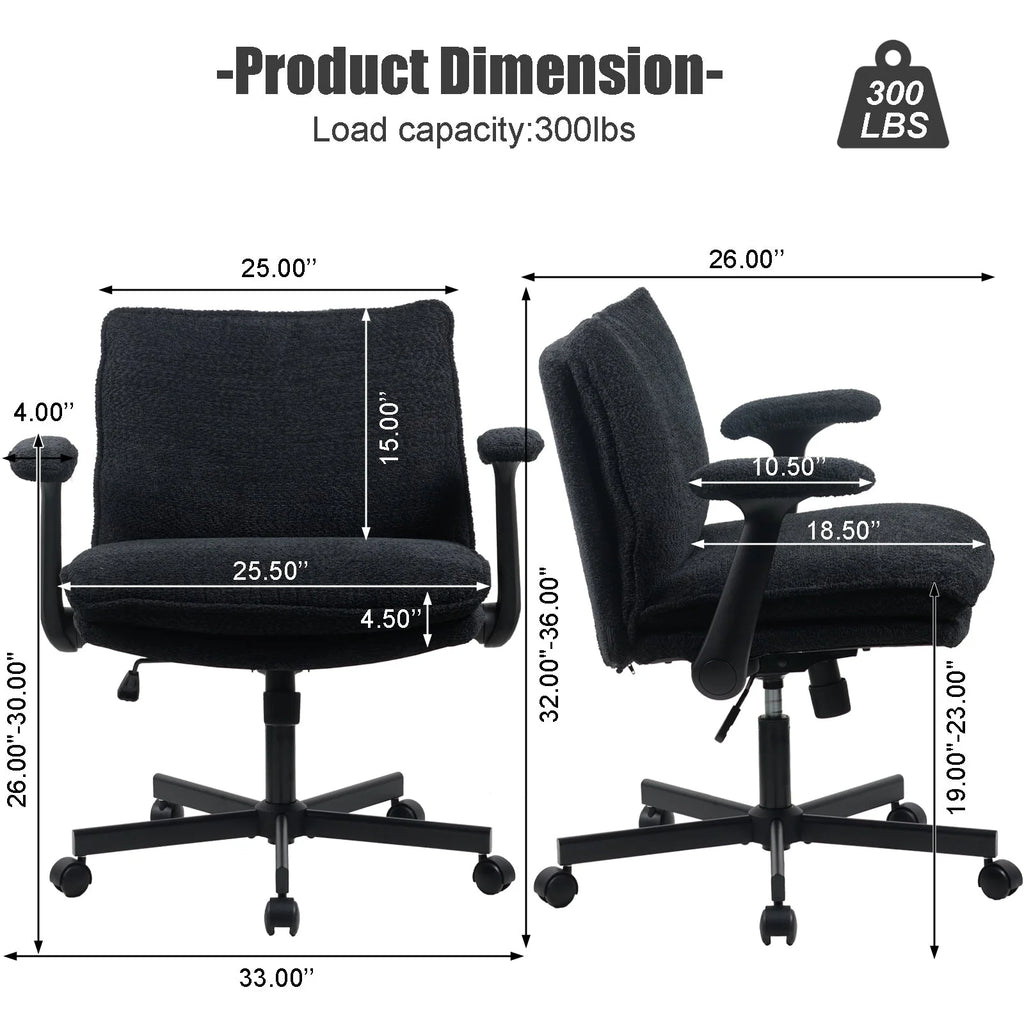 Luxury Comfortable Home Office 300Lbs Soft Wide-Seat Executive Ergonomic Cross Legged Office Chair
