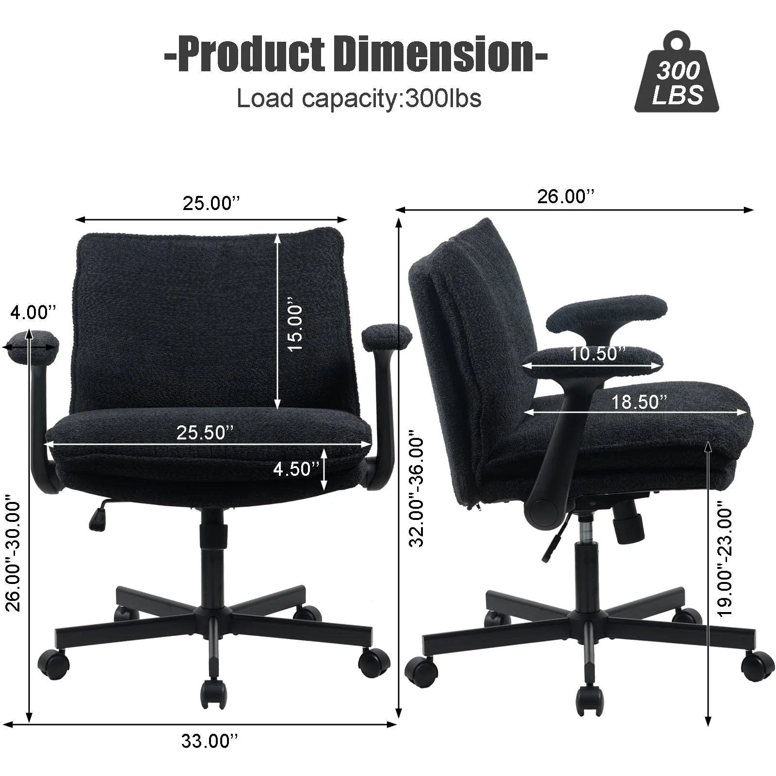Luxury Comfortable Home Office 300Lbs Soft Wide-Seat Executive Ergonomic Cross Legged Office Chair