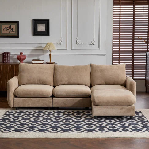 3-Piece L Shaped Modular Free Combination Sectional Velvet Sofa Couch with Ottoman