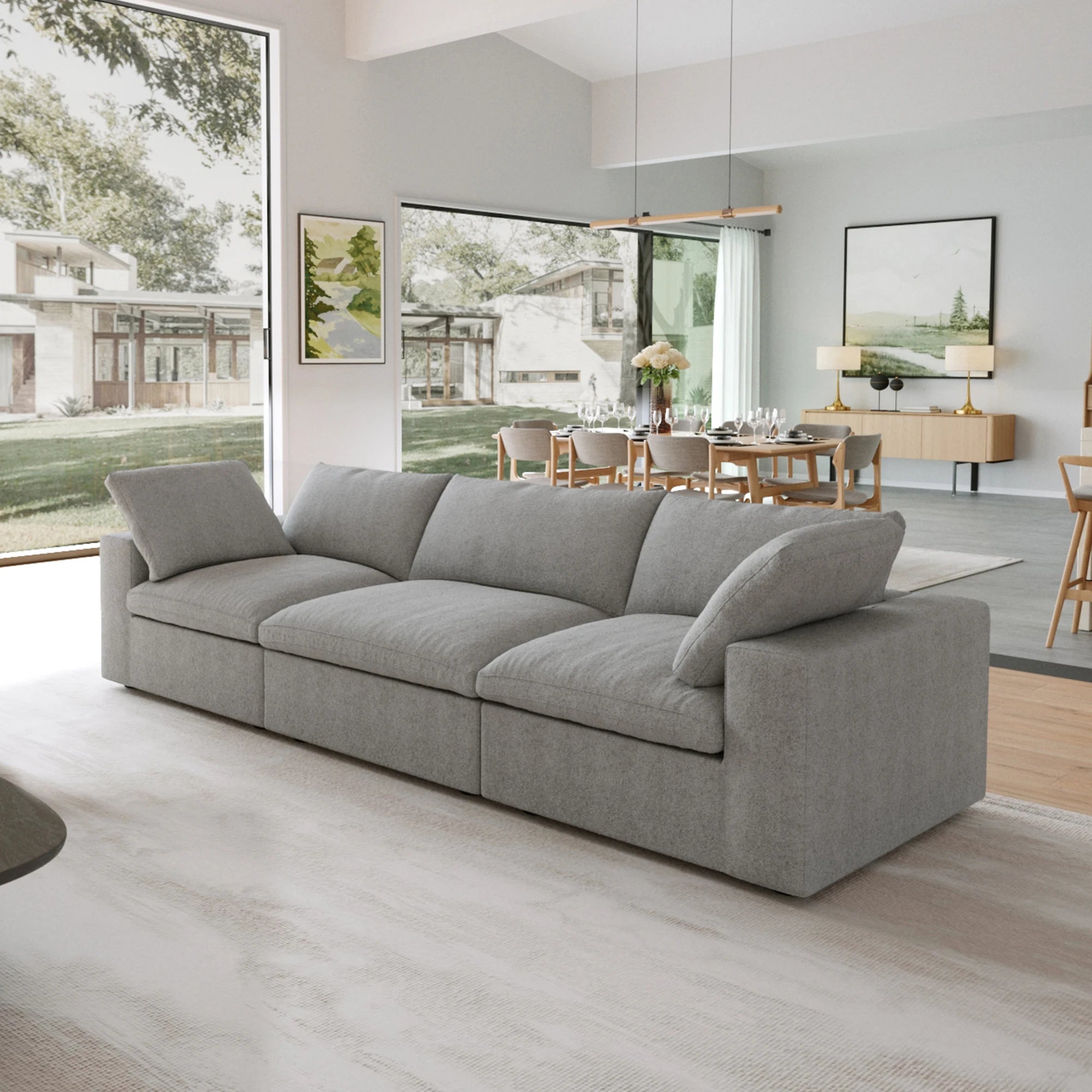 Voxhome Living Room Family Apartment Furniture Soft Cloud Sofa Nordic Khaki 3 4 5 6 7 Seater Modular Sectional Couch Sofa Set