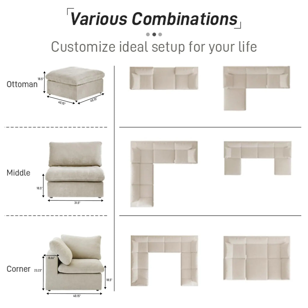 Voxhome Living Room Family Apartment Furniture Soft Cloud Sofa Nordic Khaki 3 4 5 6 7 Seater Modular Sectional Couch Sofa Set