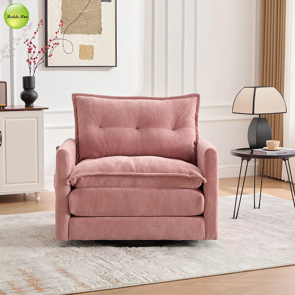Fast Delivery USA Stock 360°Swivel Upholstered Armchair For Living Room Accent Chair With Storage Pocket Single Sofa Chair 9084