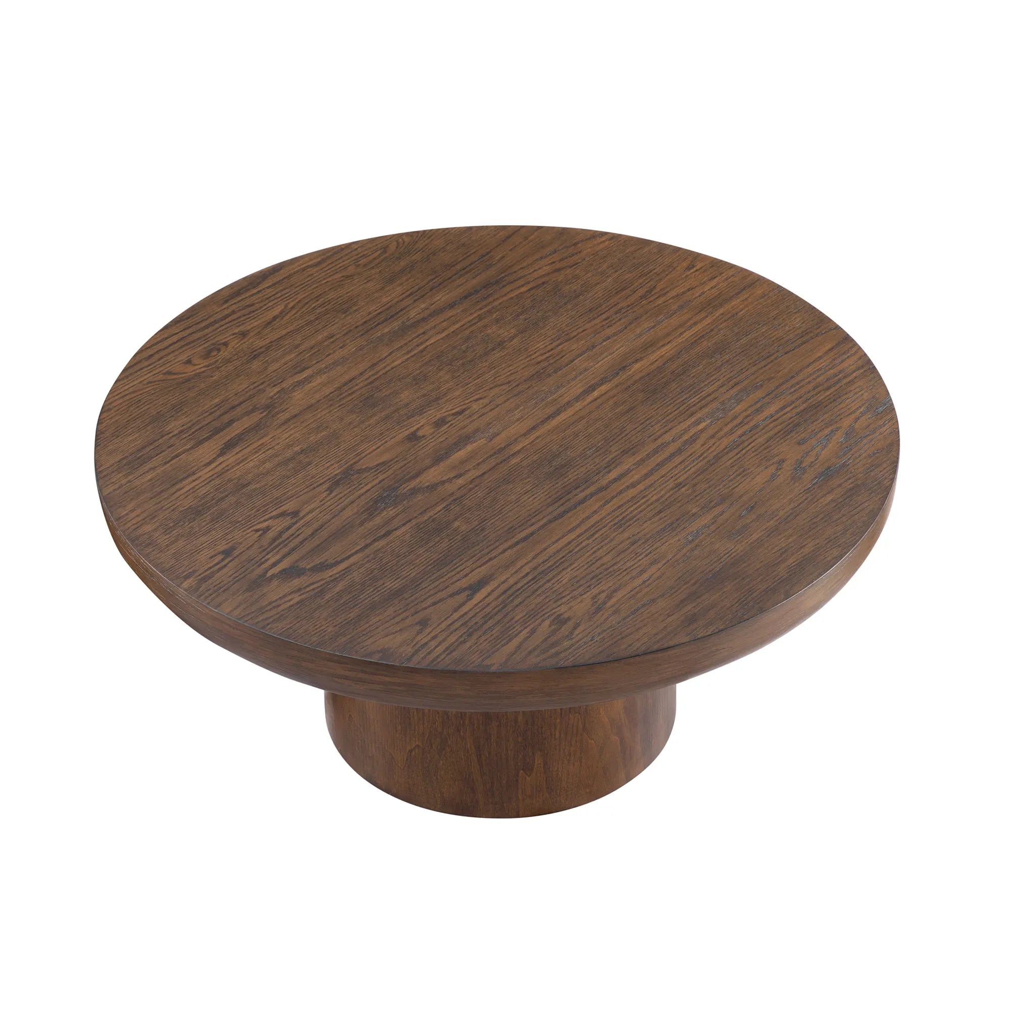 Modern Durable Round Coffee Table with Cylindrical Legs and Wood Veneer Top Rounded Sofa Side Table for Living Room & Office