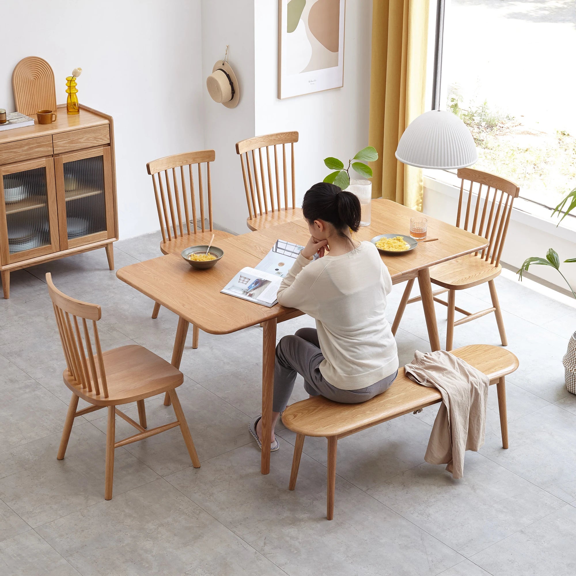 M Natural Oak Wood Chair Lightweight Dining Wooden Bench for Living Room Indoor Office Home Furniture