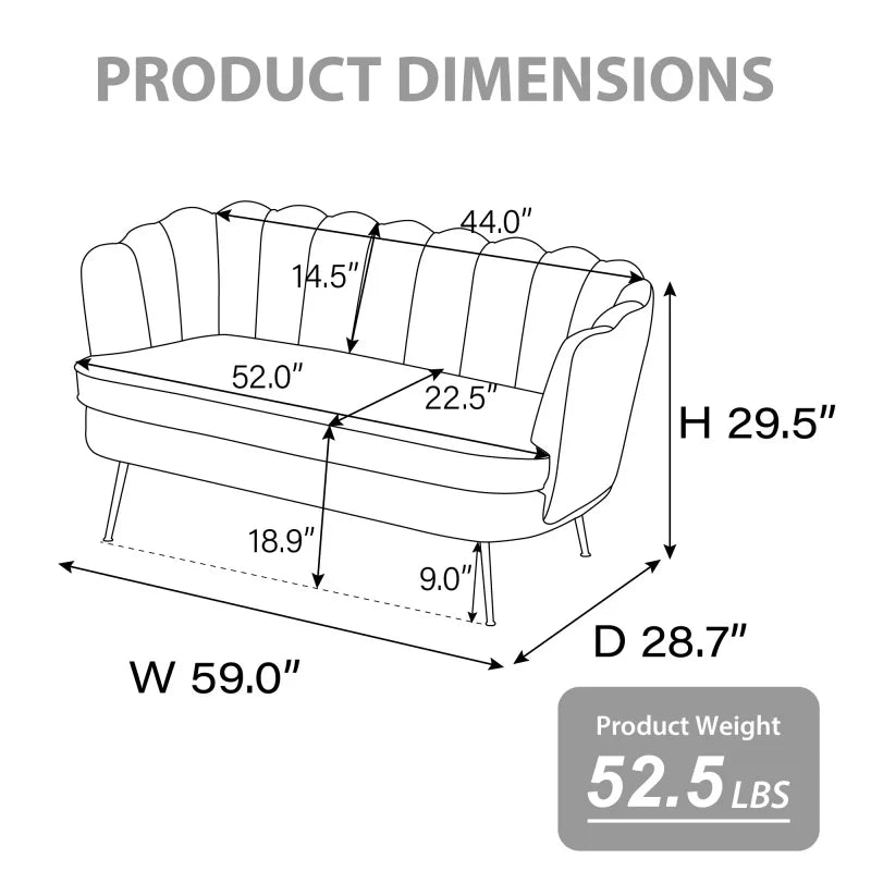 SZ Modern Chenille Loveseat Small Sofa Mini Room Couch Two-Seater Sofa with Gold Metal Legs Small Space Office Studio Apartment