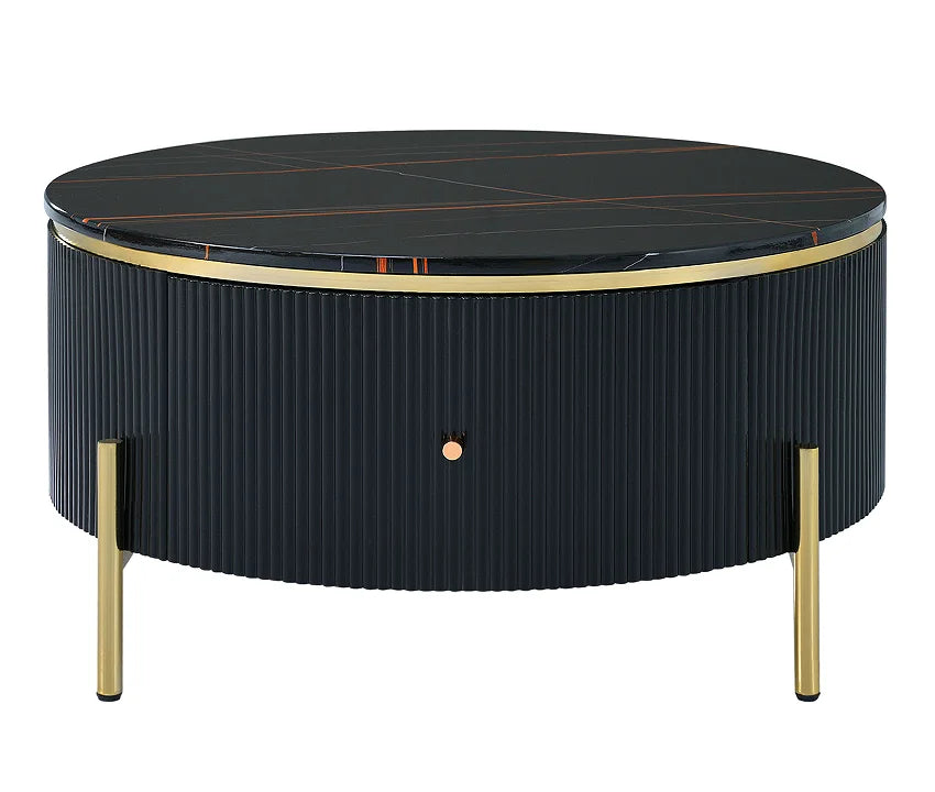Modern Marble Round Coffee Table with 2 Large Drawers Storage Portable Accent Table for Living Room (31.5'')