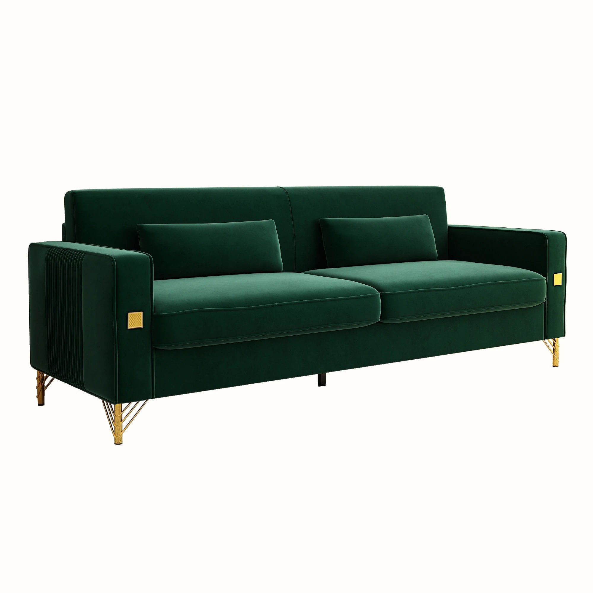 Luxury Chesterfield Velvet Sofa Set with Gold Accents Modern Three Seat Plush Cushions for Living Room & Office Decor