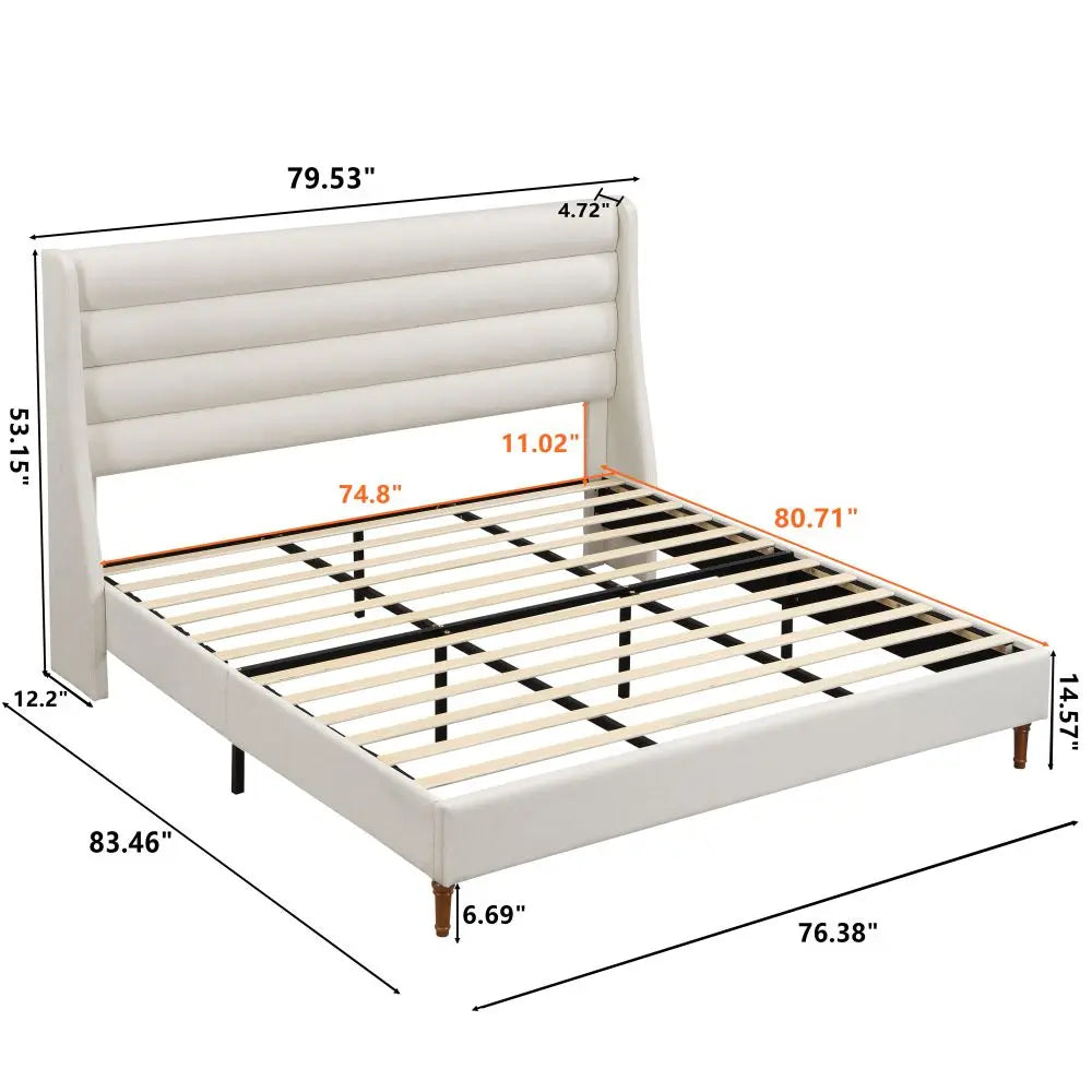 Customized Easy Installation Beige High Density Sponge King  Queen Size Double Bed Frame Manufacturer