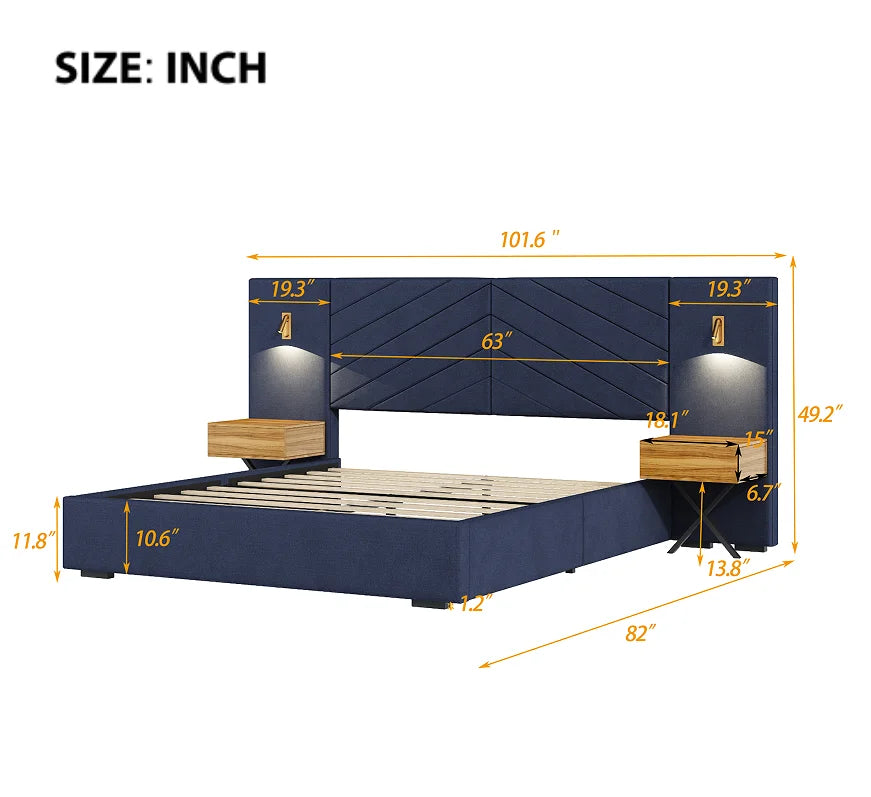 Queen Size Modern Adjustable Velvet Bed Frame with Vertical Channel Tufted Wingback Headboard and Upholstered Platform Bed