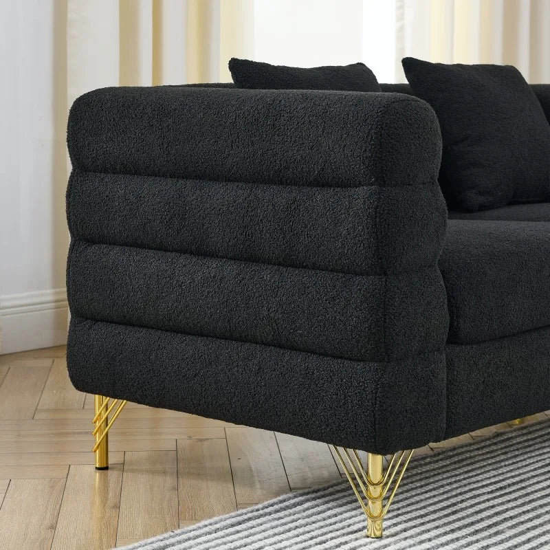 Oversized Three Seater Sectional Sofa Bed Set with Tufted Fabric Cover Deep Seating for Living Room Bedroom & Office