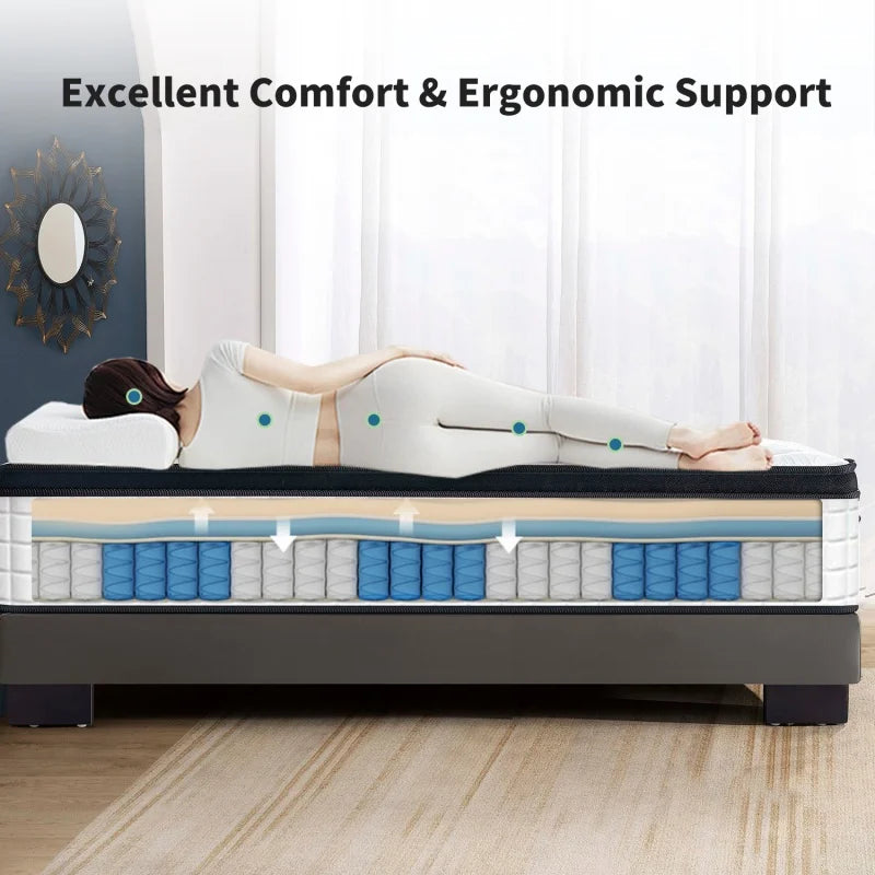M US Stock 12 Inch Twin Size Hybrid Euro Top Memory Foam Pocket Spring Mattress Pocket Spring Roll up Mattress